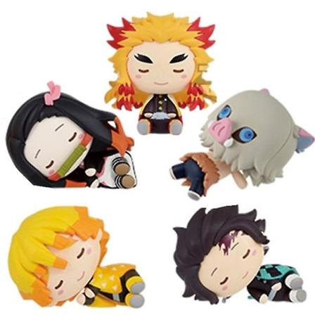 5 st/lot Anime Demon Slayer Kimetsu Inga Yaiba Kamado Figurleksaker 5pcs E