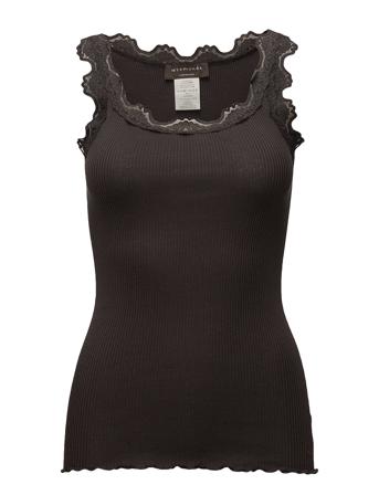 Silk Top W/ Lace T-shirts & Tops Sleeveless Svart Rosemunde
