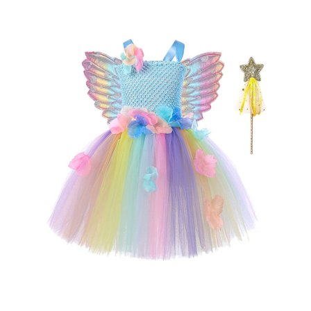 Lang Fe Prinsessekjole til Piger med Vingesæt