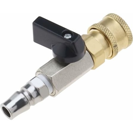 Paineilman pikaliitin, pneumaattinen palloventtiili, mittausventtiili, 1/4" sulkuventtiili 1/4" uroskierreliitännällä ja 1/4" liitäntäholkilla.