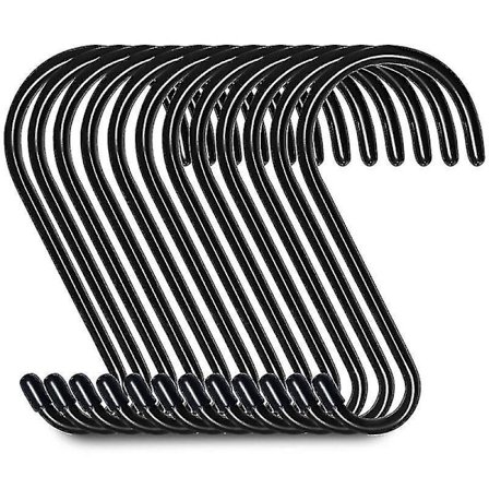 12-pack 15 cm S-krokar, Garderobskrokar, Hängande krokar, Hängare (12 st, Stor, Svart)