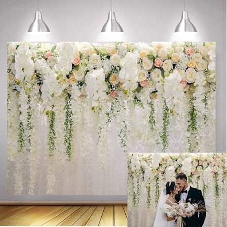 Bryllupsbaggrund Vægdekoration, Rosa Blomstret Gardin, Fotografi Baggrund til Bryllupsfest, Baby Sho