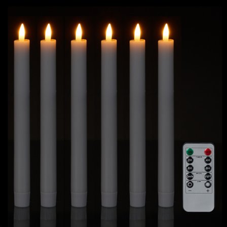 LED koniske stearinlys med timer og fjernbetjening, sæt med 6 stk