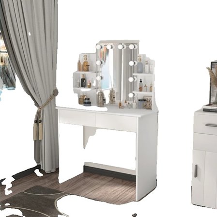 Sminkebord, LED-spejl, 2 skuffer, Hvid