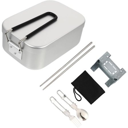 ING Ett set aluminium lunchlådor med hopfällbar ugn, lämplig för utomhuscamping