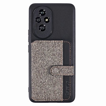 Honor 200 5G puhelimen suojakotelo, jossa liimattava korttitasku, värien sovitus ja jalusta-