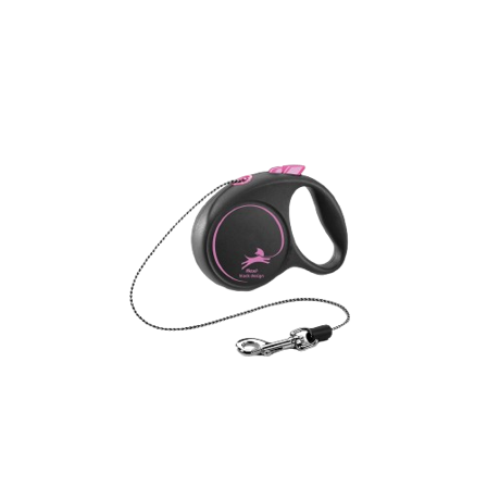 Flexi - Rullebånd Black Design Cord, 3m, XS, maks 8 kg, Rosa - Hund - Halsbånd - ZOO.no