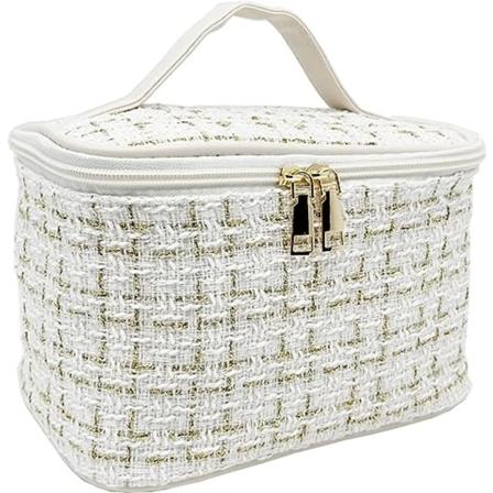 Matkakosmetiikkakassi naisille ja tytöille, suuri kapasiteetti kudottu villakangas matkakosmetiikkalaukku meikkipussit tarvikkeiden säilytykseen (