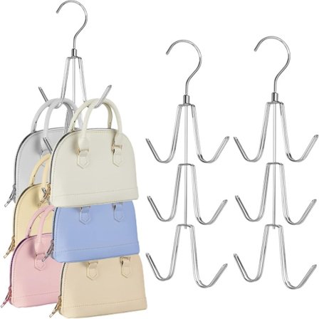 Garderobeskab Taske Hænger Organizer, 2-delt Hængende Taskeholder, Holder Tasker Synlige og i God Stand, Metal Håndtaske Opbevaringskroge, Sølv