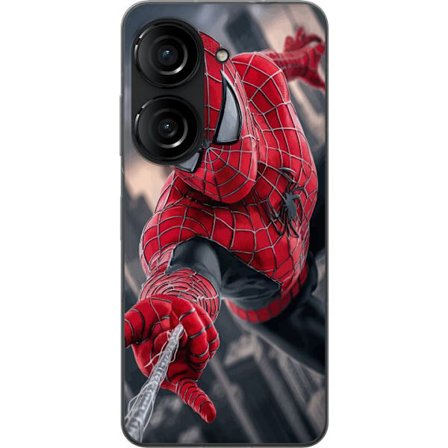 Yhteensopiva Puhelinkuori Asus Asus Zenfone 10 Dynaaminen Spider-Man-kuvaus toimintanäkökulmasta, supervoimien teema liikkeen energialla ja elokuvam