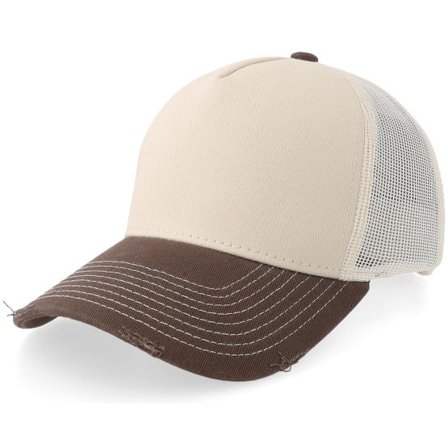 Equip - Beige trucker Keps - Distressed Stone/Brown Pigment Washed A-frame Trucker @ Hatstore