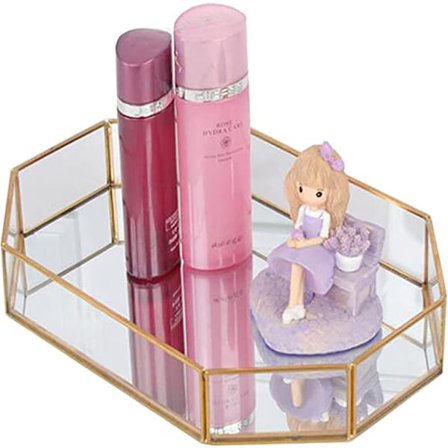 Polygon metallglass oppbevaringsbrett for sminke/smykker/te/dessert c