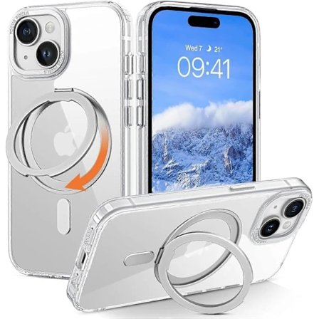 iPhone 15 Cover til MagSafe med Støtte – Gennemsigtigt Trådløst Let Tyndt TPU Stødfanger PC Cover Mobiltelefonetui til 6,1 Tommer Transparent