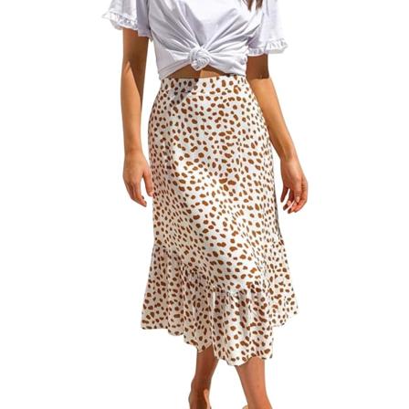 ivimos Dam Sommar Bomull Boho Oregelbunden Polka Dot Print Volang A-Linje Flytande Midi Kjolar Vit Liten
