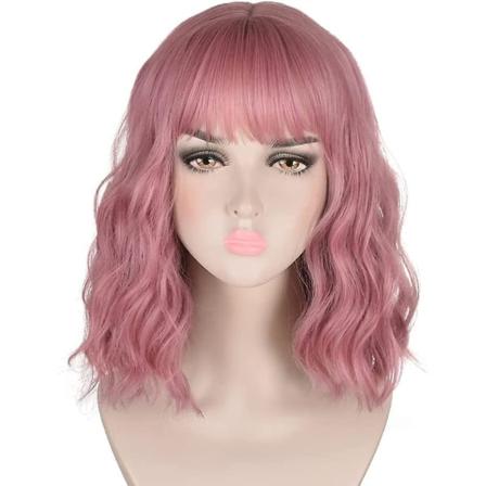 Olkapään mittainen lyhyt kihara täysponsi naisten aaltoileva bob-peruukki (pi