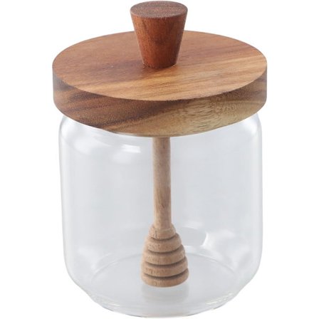 Honningkrukke i glas med ske - Køkkenopbevaring til honning - 355 ml klar glaskrukke med låg