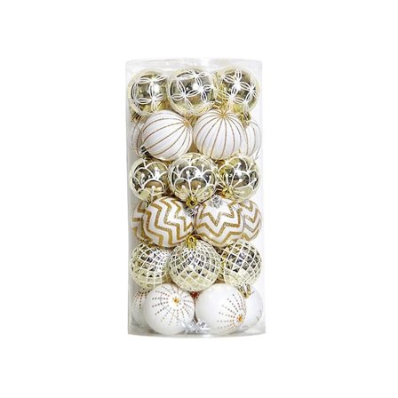30 stk Julekuler, 60mm Gull & Hvit Lakkert Knusebestandig Festlig Bryllup Hengende Pynt Chris (FMY)
