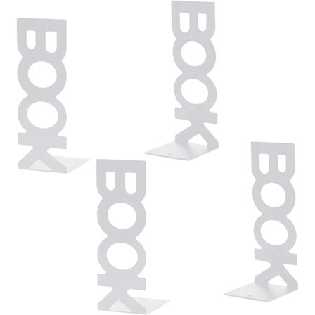 Bogstøtte, 4 Metal Bogstøtter Børn Bogstøtte Holder til Hylder Skridsikre Kunst "Bog " Stativ Mapper og Rumdelere Hvid 4 stk