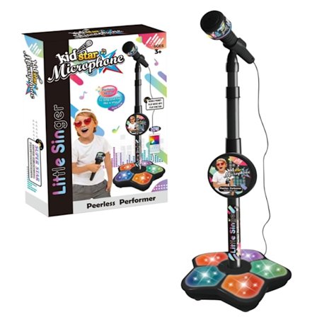 Mikrofon med stativ for barn, syngeleker for jenter og gutter med musikk og lys, justerbar karaoke-maskin med lys for barn