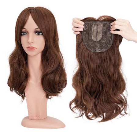 Snoilite Syntetiskt långt lockigt vågigt hår Toppers Ombre Blond Clip Hårförlängningar Naturlig Svart 3-klipp med Bang Fake Hairpieres