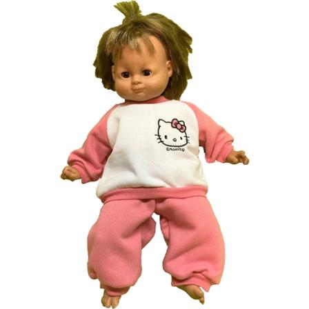 Rosa/vit joggingdress med ansiktsmotiv till Lillan. Dockkläder rosa