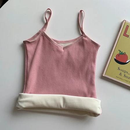Alsidig varm tyk fleeceforet efterårs- og vintertanktop til kvinder - Termisk undertøj - Basislag - Smukt inderlag Pink fleece-lined sling M