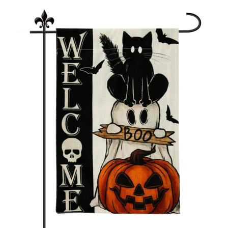 Dubbelsidig Trädgårdsflagga 30x45cm Skräckinjagande Katt Pumpa Halloween Trädgård