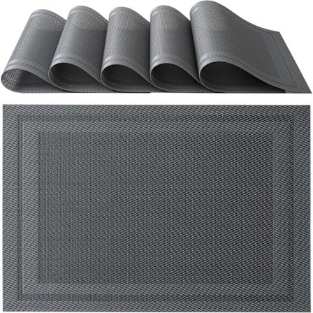5 (Grå) Elegante Pladsemåtter 45 x 30 cm til Middag, Frokost, Morgenmad Enheder - Vaskbar Varme