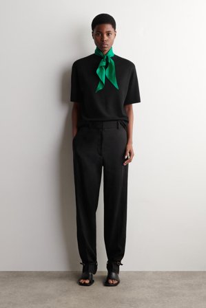 COS Women's Camiseta De Lana Merino Con Pañuelo De Seda in Negro