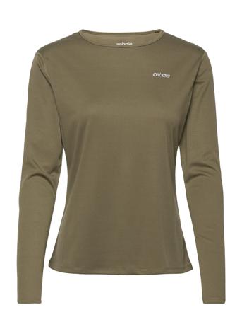 Women Longsleeved Sports Tee T-shirts & Tops Long-sleeved Khakigrön ZEBDIA
