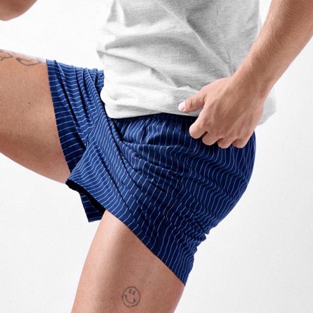 AirFeel | Striped Navy Blue Loose-fit Encased Cotton Boxers for Men - Woven Boxers