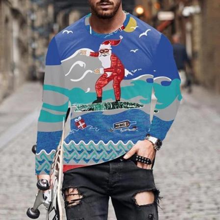 Herr Långärmad Färgblockblus Santa Claus Print Basic Tee