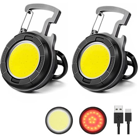 Nøgleringslygte, 2-pak, 1000 lumen EDC lommelygte COB arbejdslys med oplukker nøglering og magnetisk base, egnet til cykling, fiskeri