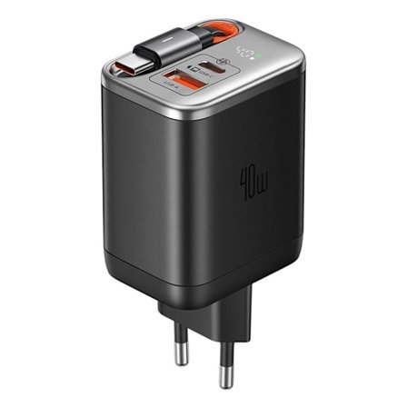 MCDODO Snabbladdare USB-C/USB-A 40W Infällbar USB-C Kabel EU