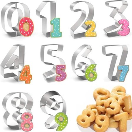 Sæt med 10 kageudstikkere - Kageforme - Tal kageudstikkere - Kageudstikkere i rustfrit stål - Dessertdekoration