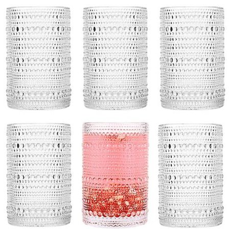 Hobnail Drikkeglass Sett med 6 - 384 ml Vintage Preget Juice- og Vannglass for Kjøkken og Bar