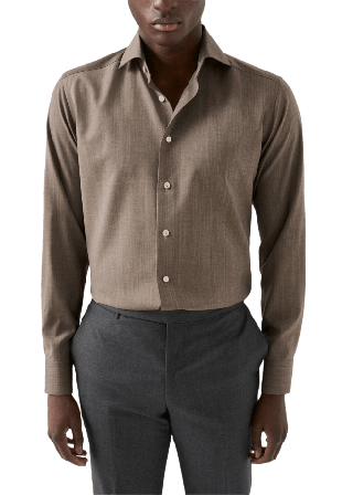 Eton Skjorta I Supima 120 Merinoull Slim Fit Skjortor Herr Beige 42