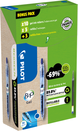 Pilot B2P Gel 556190 Kulepenn med refill, 10-pakk Blå, Markere & markører