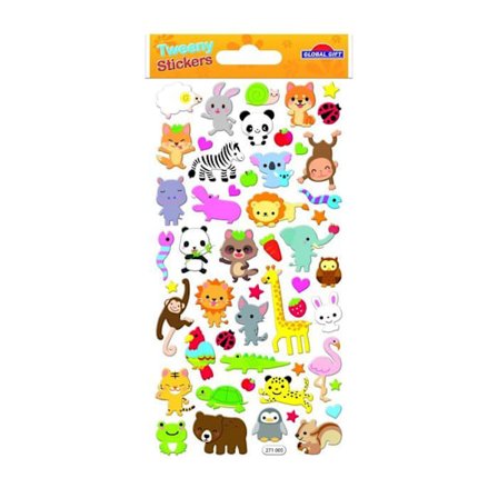 Återanvändbara klistermärken - 3D-relief - Djur - Glitter