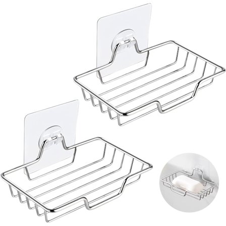 Et sæt med 2 rustfri stål sæbeskåle uden boring – vægmonteret til brusebad, svamp, badeværelse og køkken.