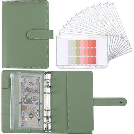 A5 PU-skinnmappe, etterfyllbar 6-ringsmappe, rimelig mappe, A5 notatbokmappe (uten fôr) - Grønn