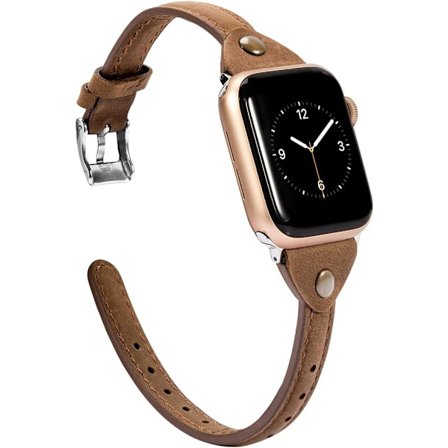 Tummanruskea nahkaranneke, yhteensopiva Apple Watch 42mm/44mm/45mm -kokojen kanssa