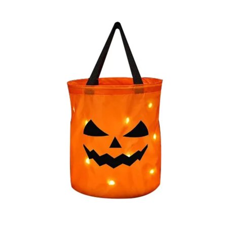 LED-ljus Halloween Trick or Treat Hink Pumpa Godispåsar Hopfällbar Halloween Korg för Thanksgiving Party Presentkorg