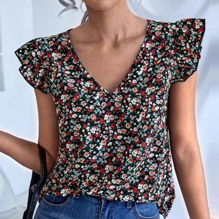 Kvinnor Blommönster Print V-ringad Pullover