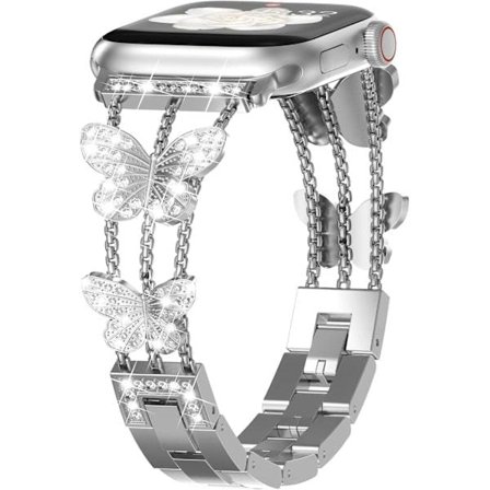 Armband kompatibelt med Apple Watch Dam Glittrande Fjäril Mode Metall Bling Rostfritt Stål Länkarmband Ersättningsarmband Silver Silver 38/40/41mm