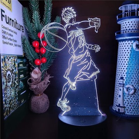 Anime 3D Natlys 16 Farver Skiftende Berørings- & Fjernbetjening Kuroko's Basketball Manga Figur Illusion LED Lampe Julegaver