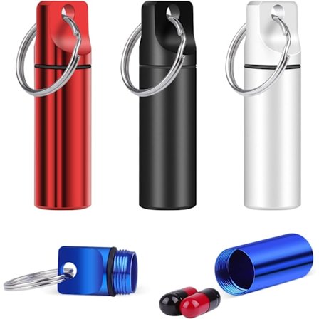 Små nøglering pillebokse (4 pak), Bærbar vandtæt metal pille