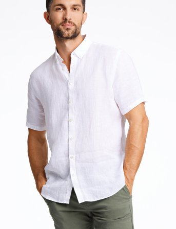 Lindbergh Black Soft Linen Shirt S/S - Modern Fit - White - S