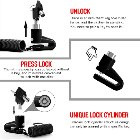 Sort - El-Scooter Lås, Tilbehørs Hængeslås, Skive Lås + Sp