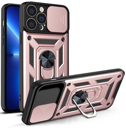 Hybrid Armor Camshield-etui til iPhone 13 Pro pansret etui med kameradæksel pink